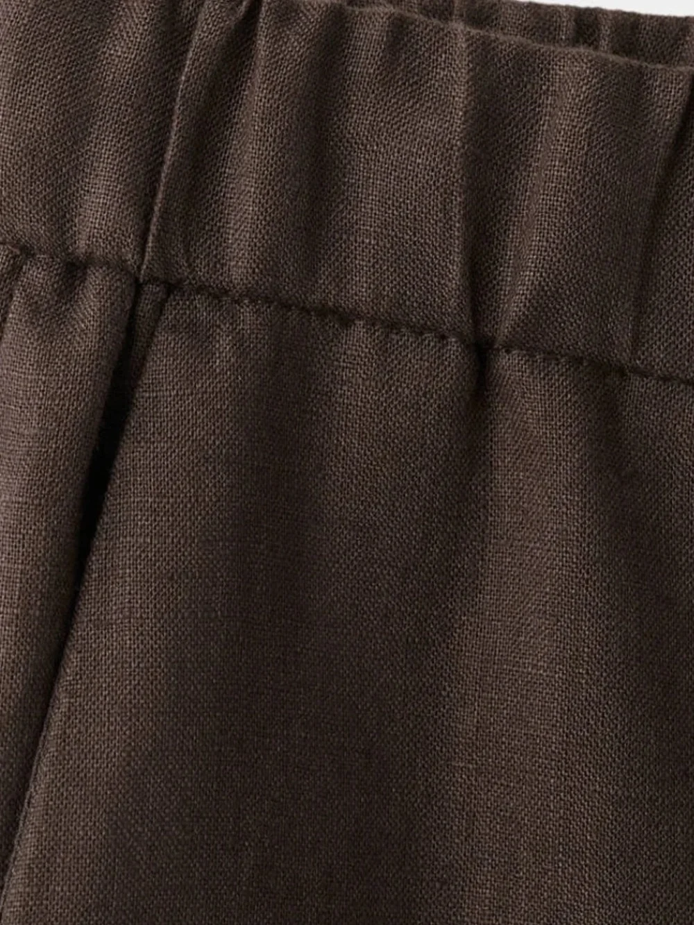 Mango women Wide-Leg Linen pants in Brown